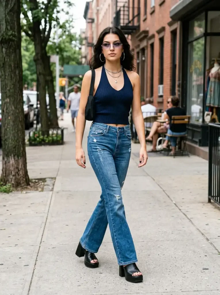 Halter Top and Flared Jeans