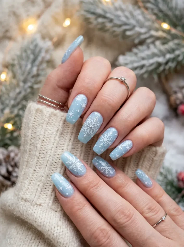 Ice Blue Snowflake Nail Art