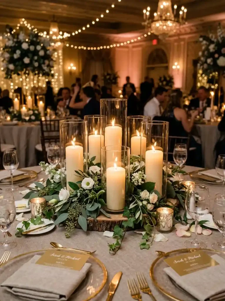 Hurricane Vases with Pillar Candles