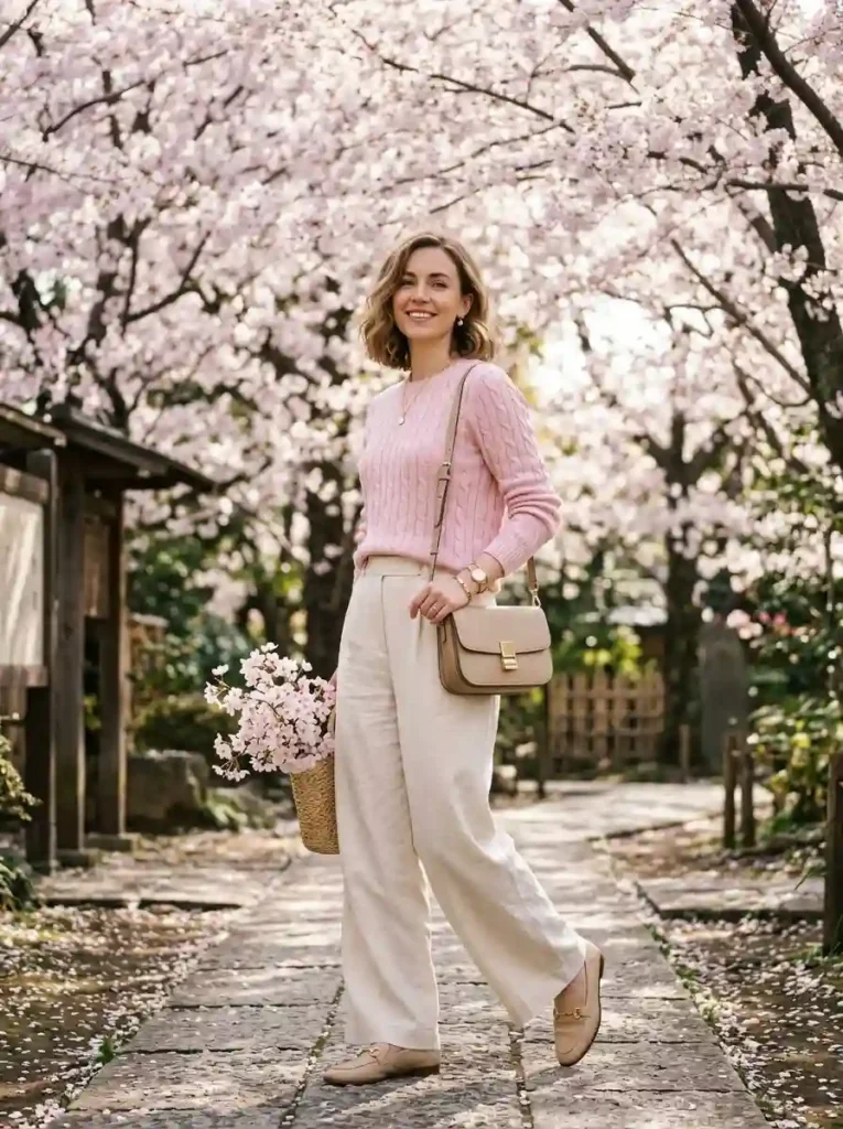 Pastel Sweater and Wide-Leg Trousers
