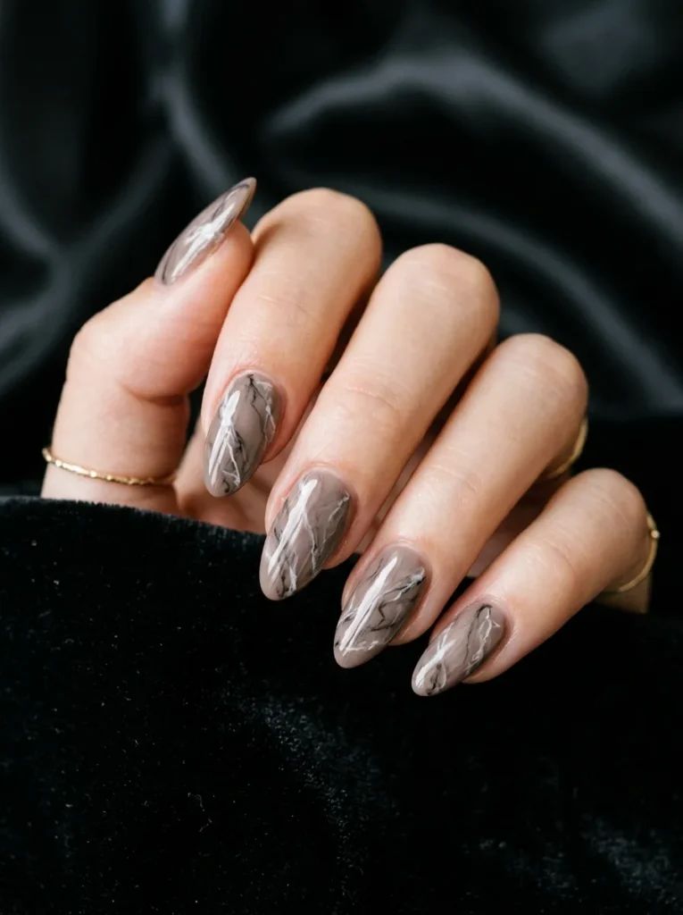 Smoky Taupe Marble Nails