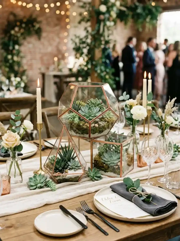 Succulent and Geometric Terrarium Centerpiece