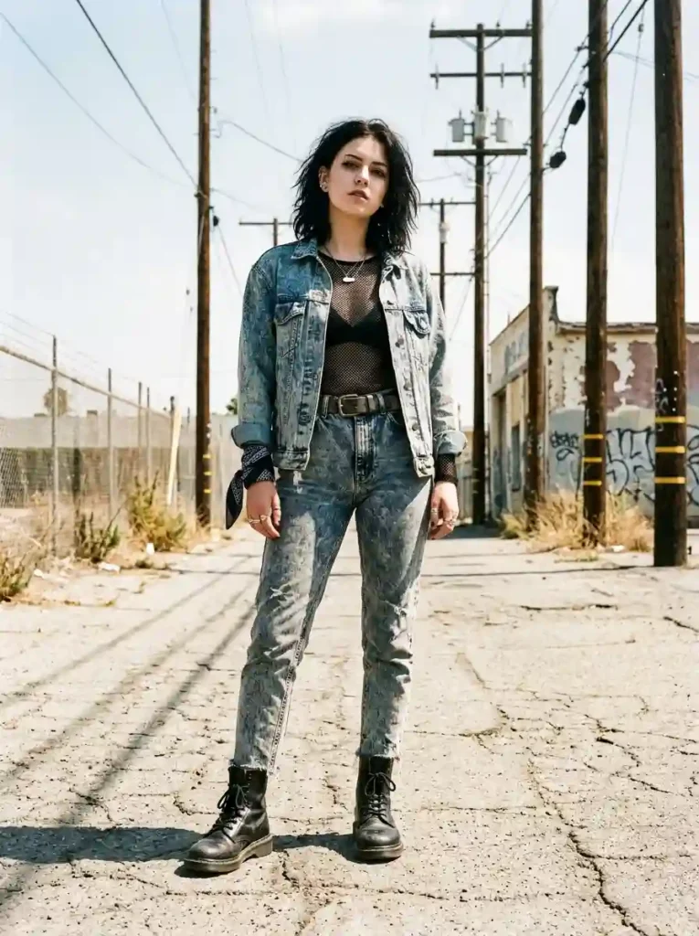 Acid-Wash Denim + Mesh Layer