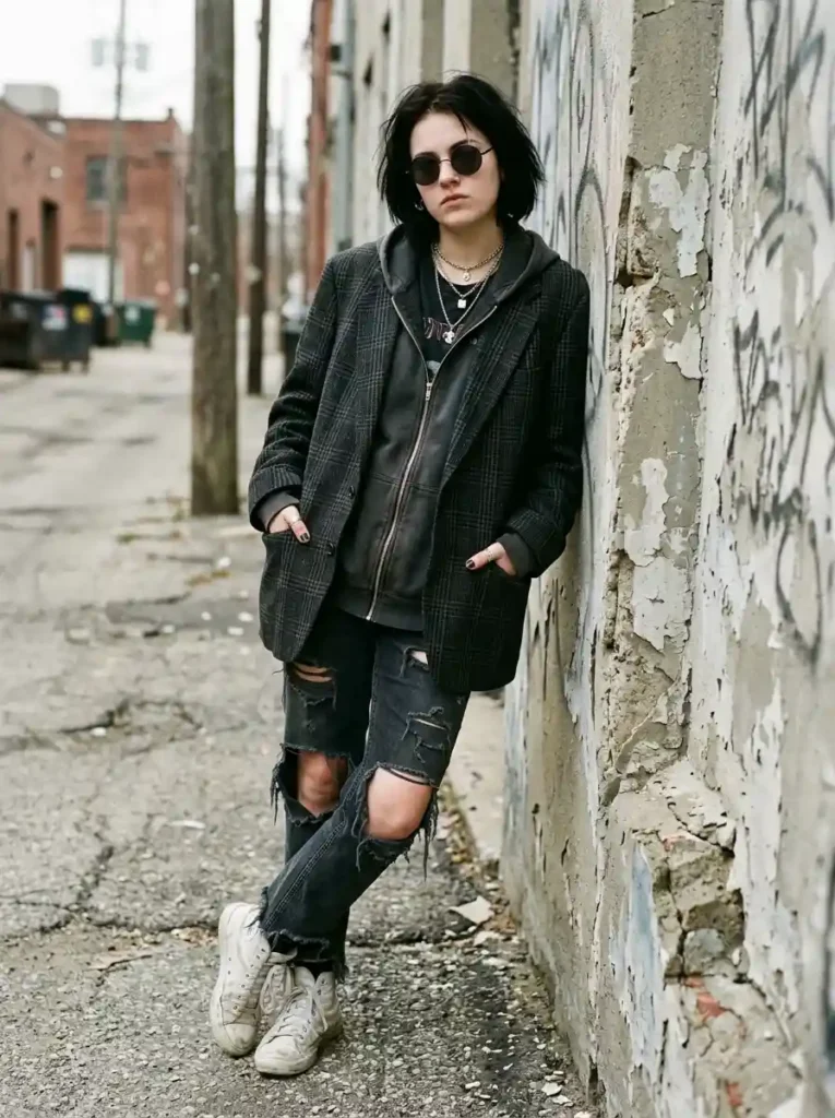 Blazer Over Hoodie + Ripped Jeans
