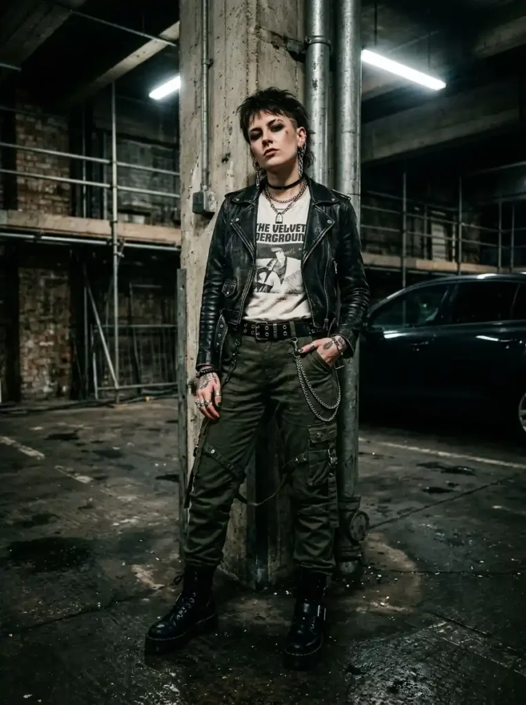 Cargo Pants + Cropped Leather Jacket