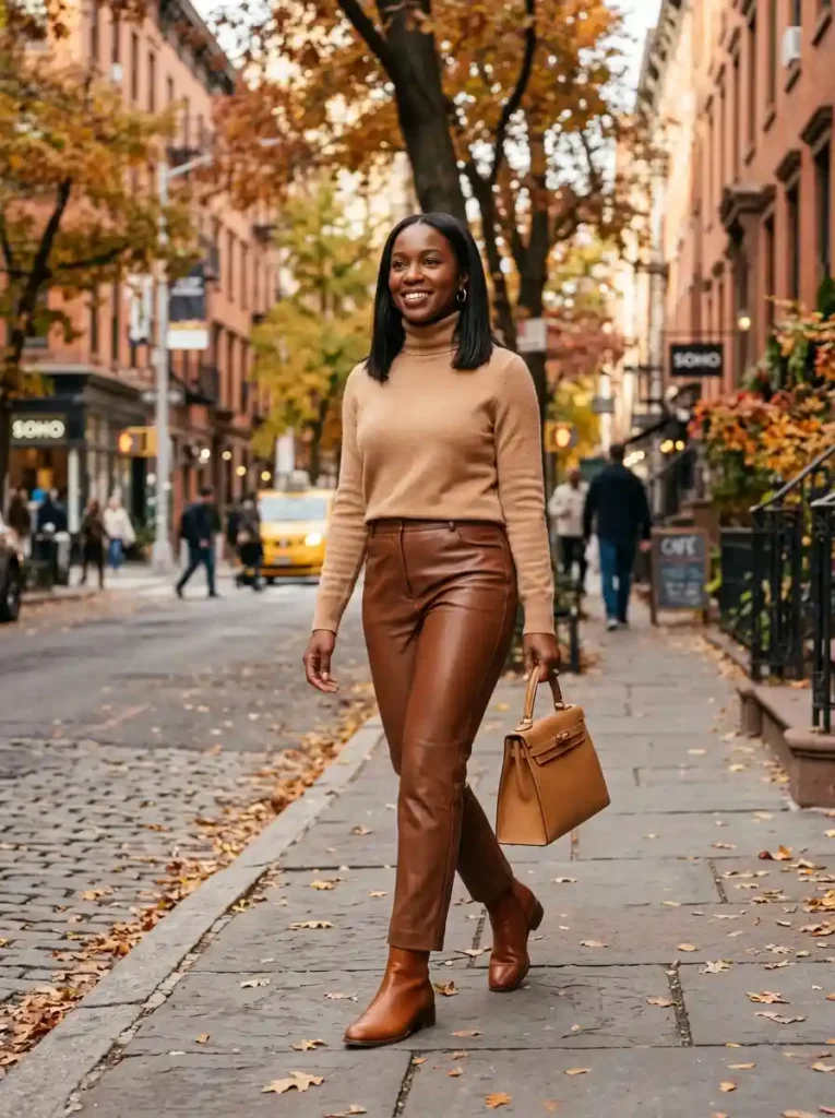 Leather Trousers & Cashmere Turtleneck