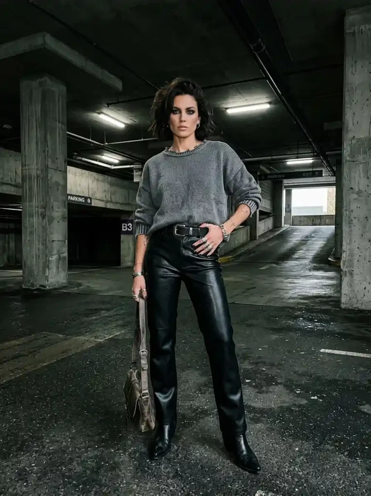 Leather Trousers + Vintage Knit + Boots