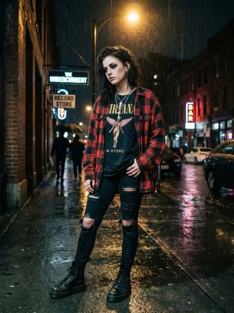 Oversized Flannel Over Ripped Black Skinnies