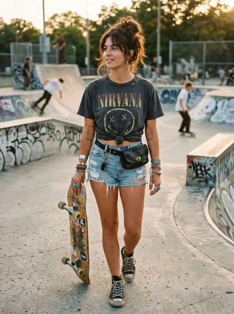 Oversized Graphic Tee + Cutoff Denim Shorts