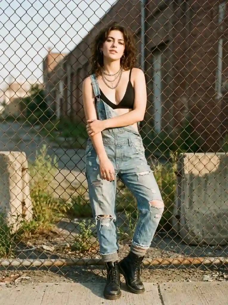 Ripped Denim Overalls + Nothing Underneath