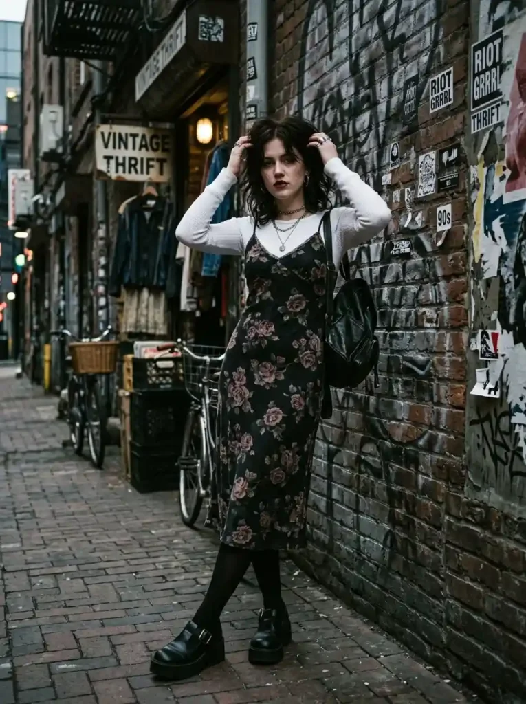 Slip Dress Over Long-Sleeve Thermal