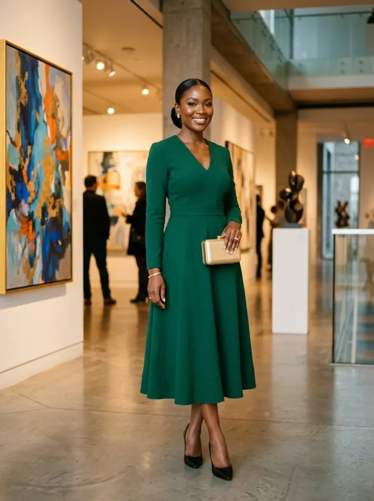 The Emerald Green Structured Midi Dress