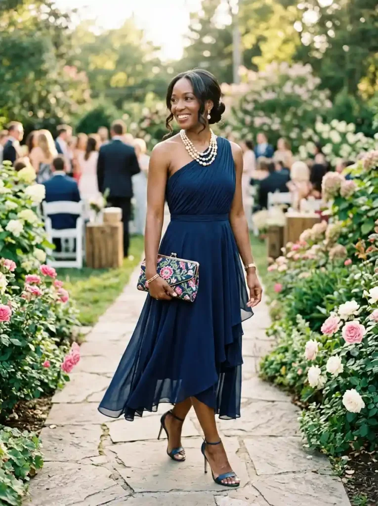 The Midnight Navy One-Shoulder Midi