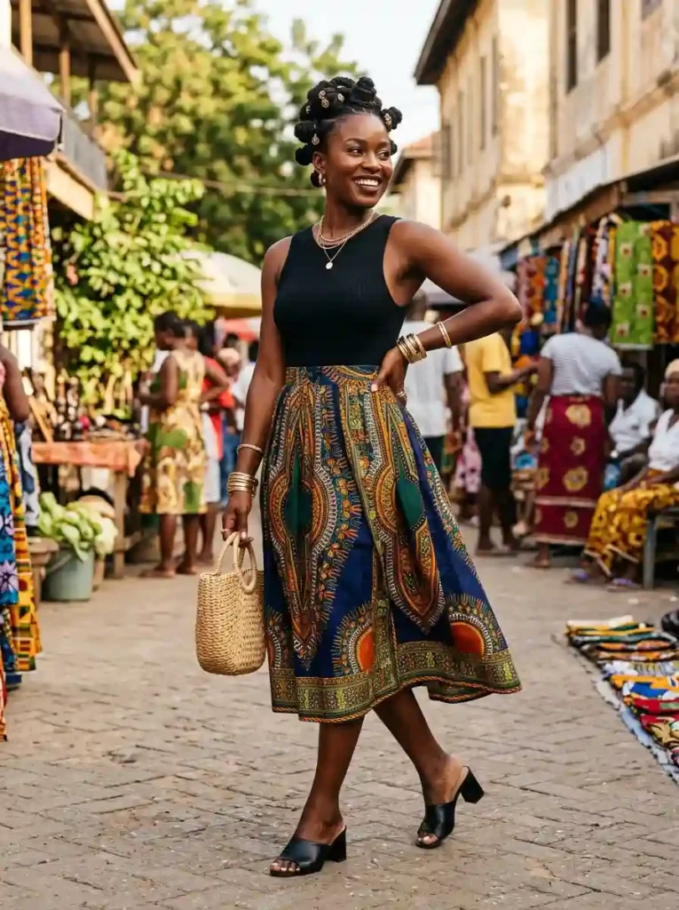The Printed Silk Midi Skirt & Bodysuit