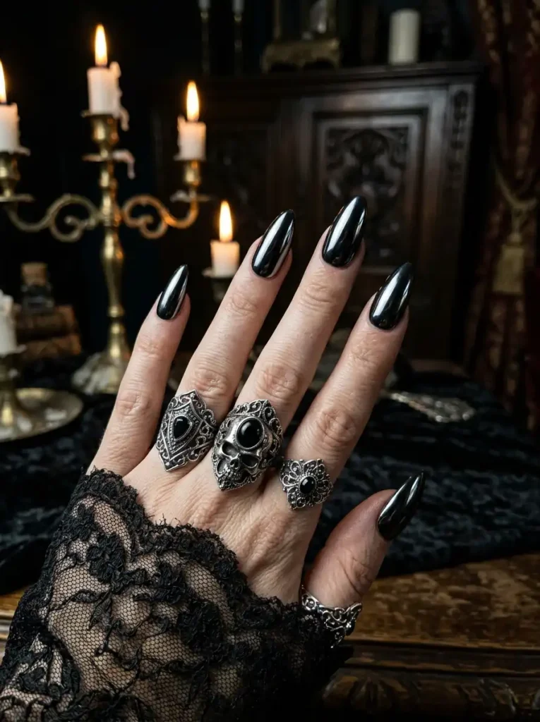 Black Chrome Mirror Nails