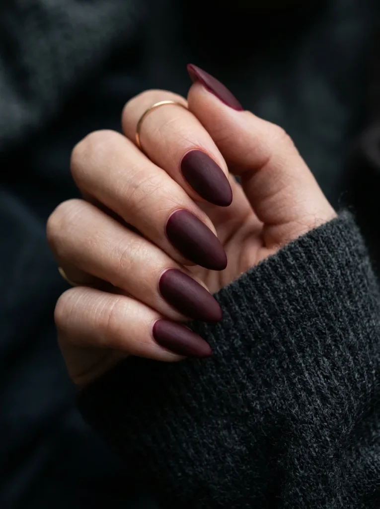 Deep Burgundy Velvet Matte Nails