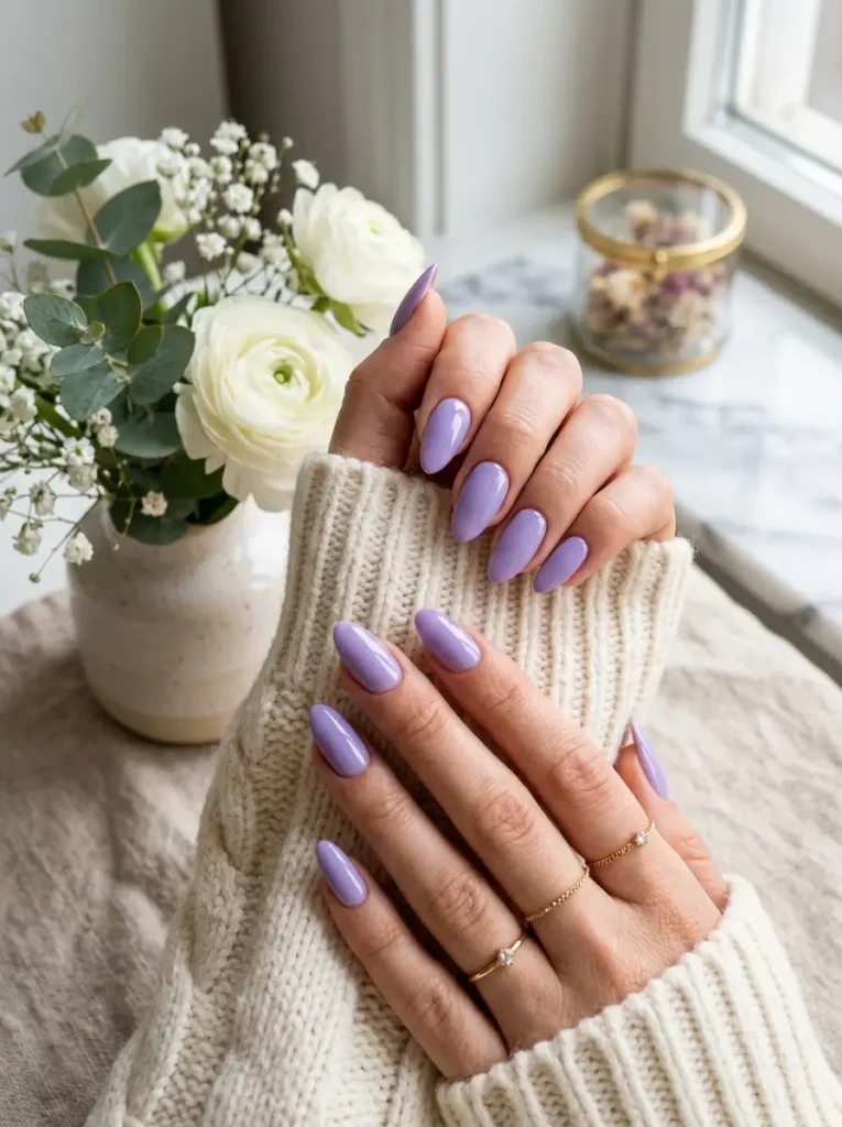 Glossy Lavender Almond Nails