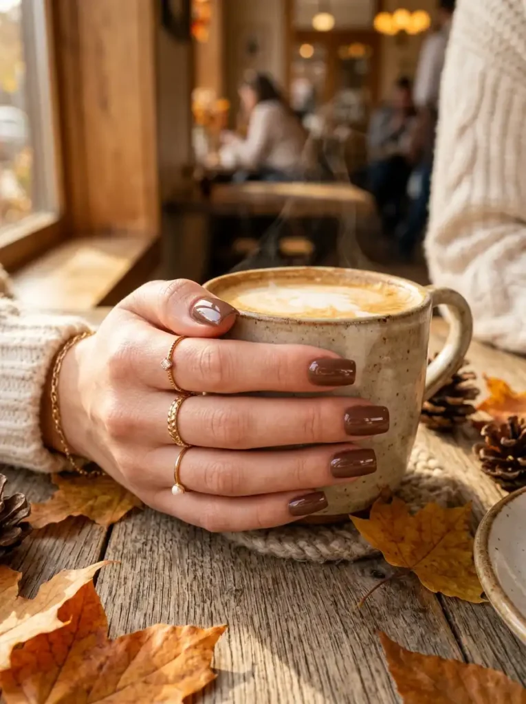 Glossy Mocha Square Nails