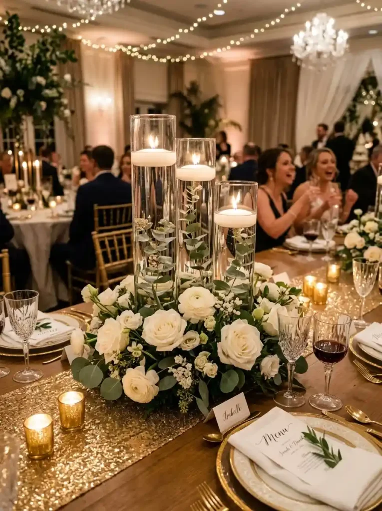 Romantic Candle and Glass Cylinder Centerpieces