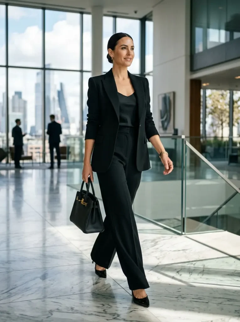 Tailored Black Blazer with Wide-Leg Trousers