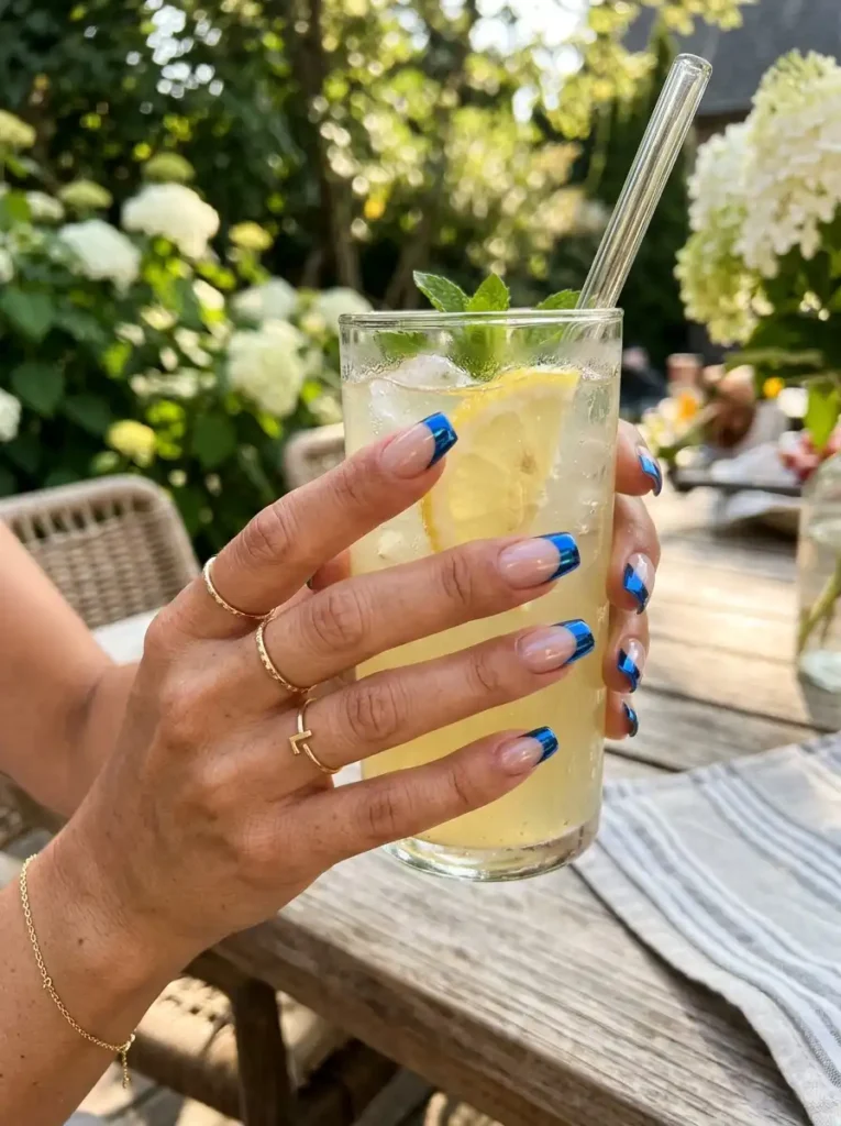  Blue Chrome French Tips