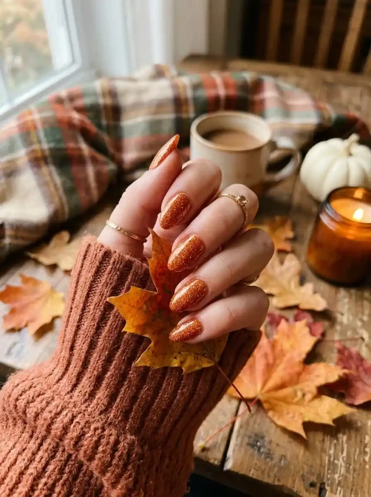 Glitter Pumpkin Orange Nails