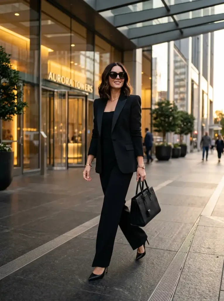 Black Jumpsuit with Structured Blazer