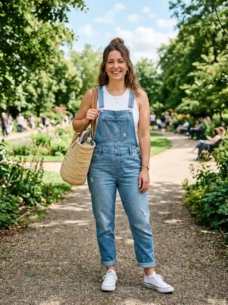 Relaxed Denim Overalls + Ribbed Tank
