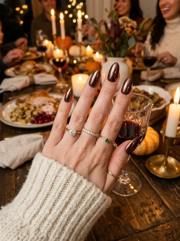 Chocolate Brown Chrome Nails