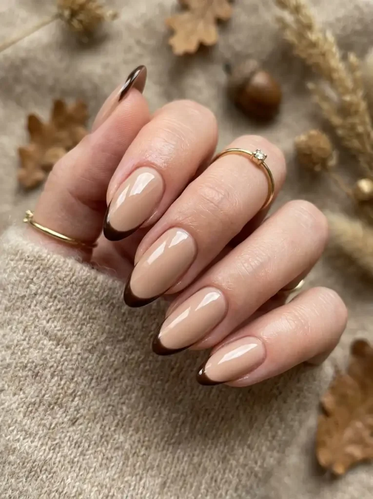 . Chocolate Brown Micro French Nails