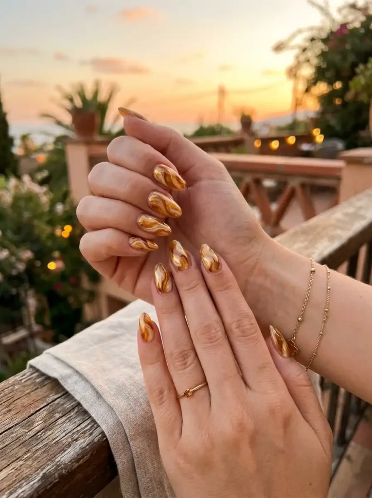  Golden Hour Marble Nails
