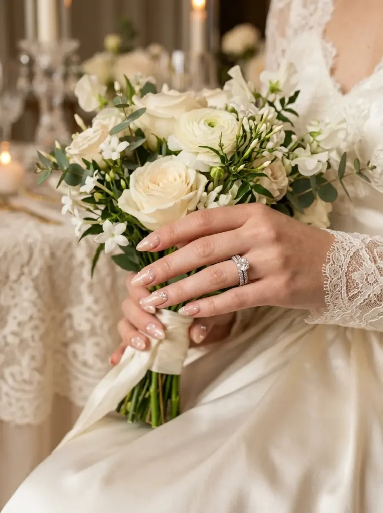 Nude Nails with Tiny Pearl Accents