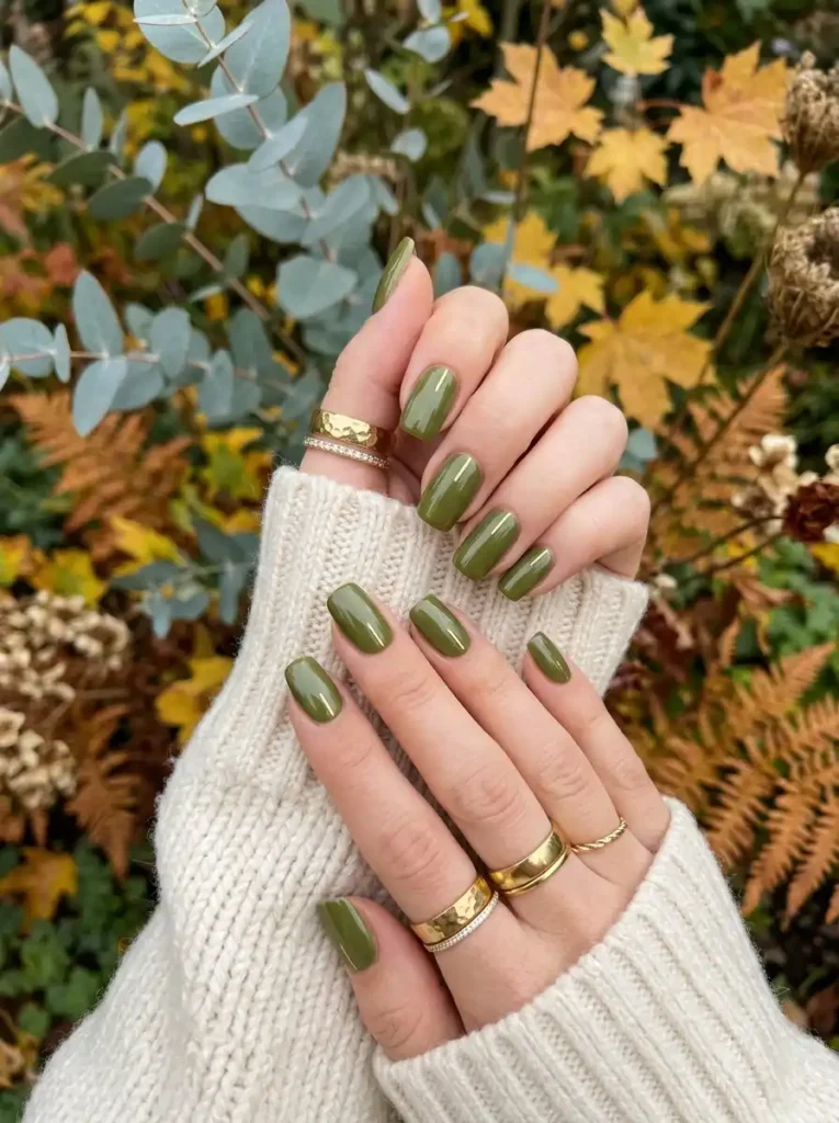 Olive Green Minimalist Nails