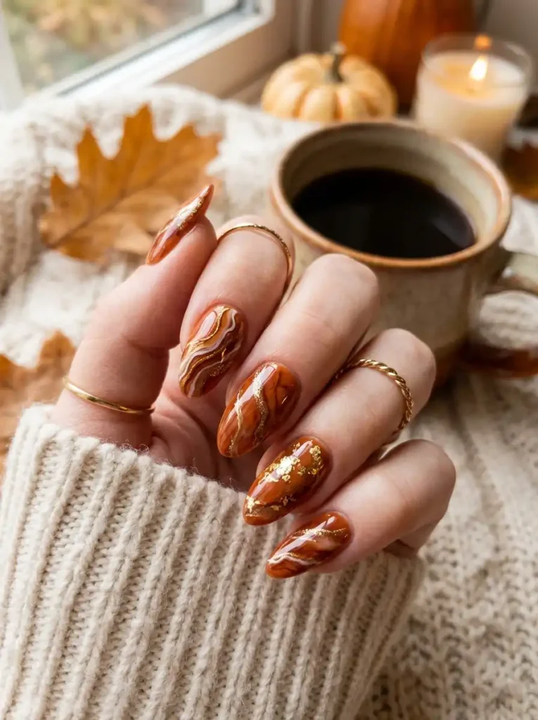  Orange Marble Nails