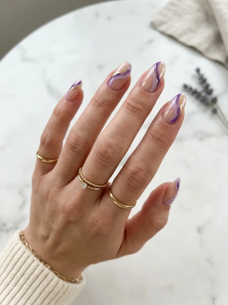 Purple and Gold Foil Nails