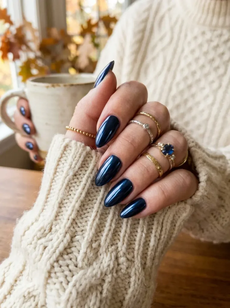 Midnight Navy Chrome Nails