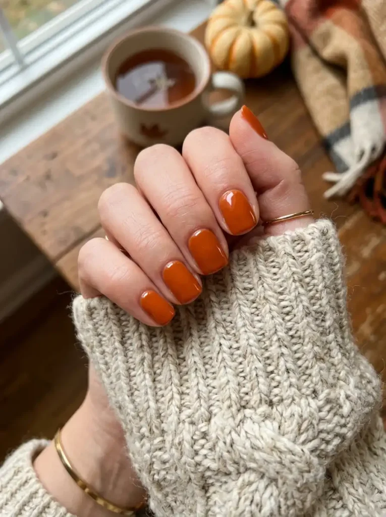 Short Square Orange Nails
