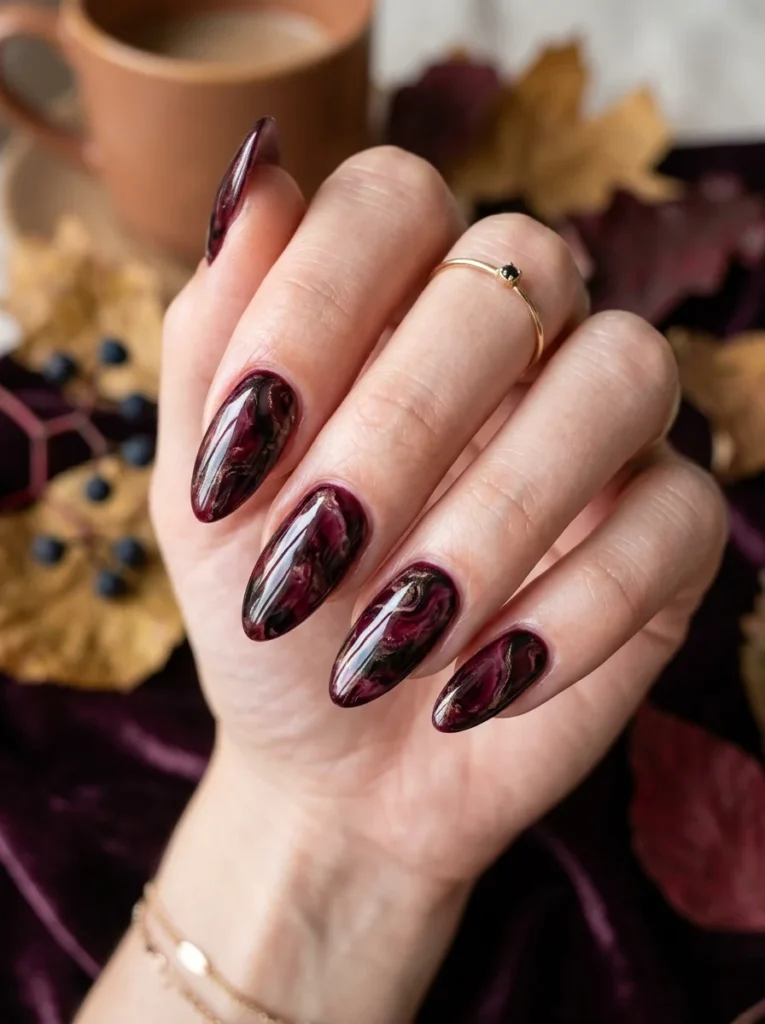 Black Cherry Marble Nails
