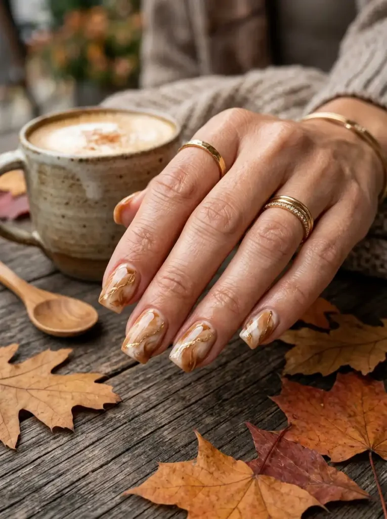 Caramel Marble Square Nails