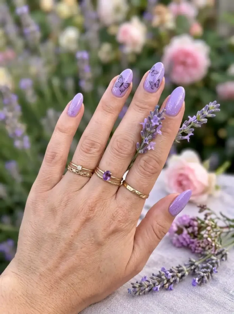 Purple Butterfly Accent Nails