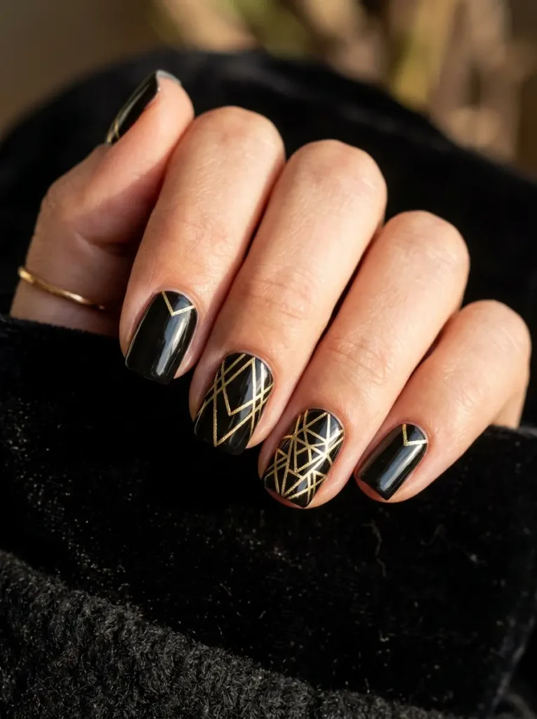  Geometric Gold Nail Art