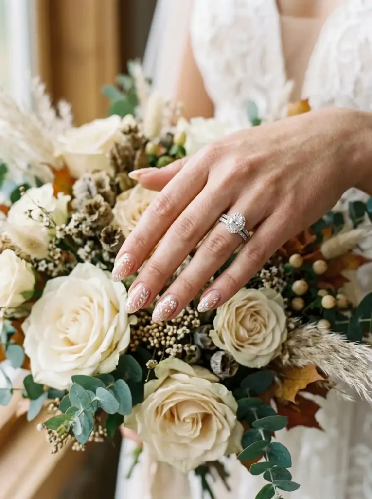  White Floral Accent Nails