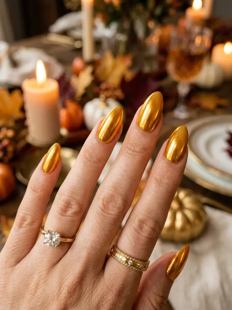 Honey Gold Chrome Nails