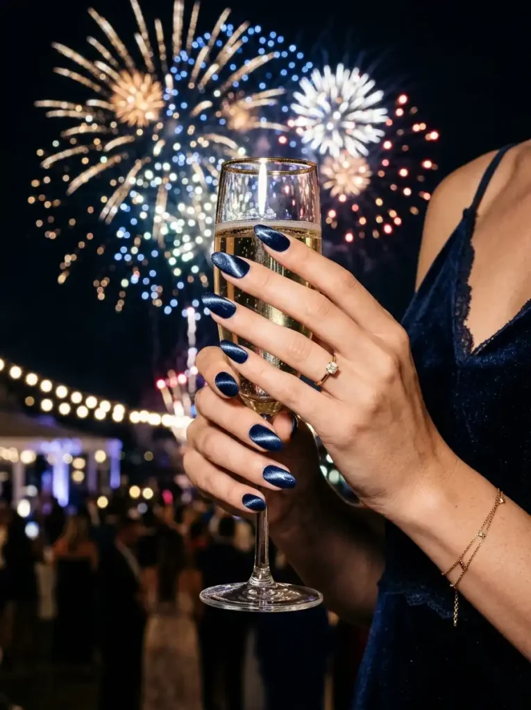 Navy Velvet Cat-Eye Nails