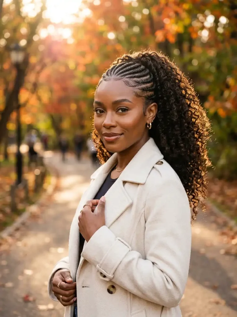 Cornrows into a Curly Ponytail