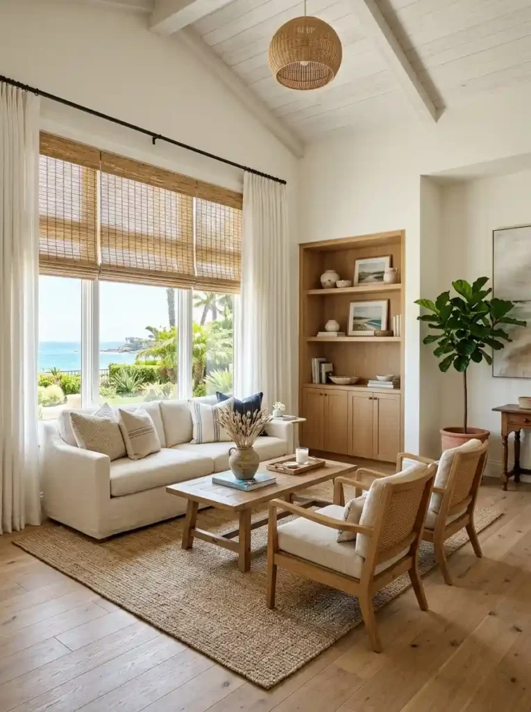 Layered Curtains with Woven Shades