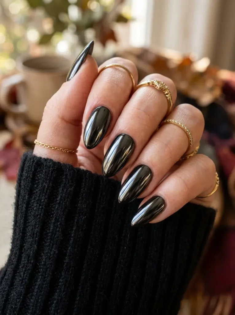 Midnight Black Chrome Nails