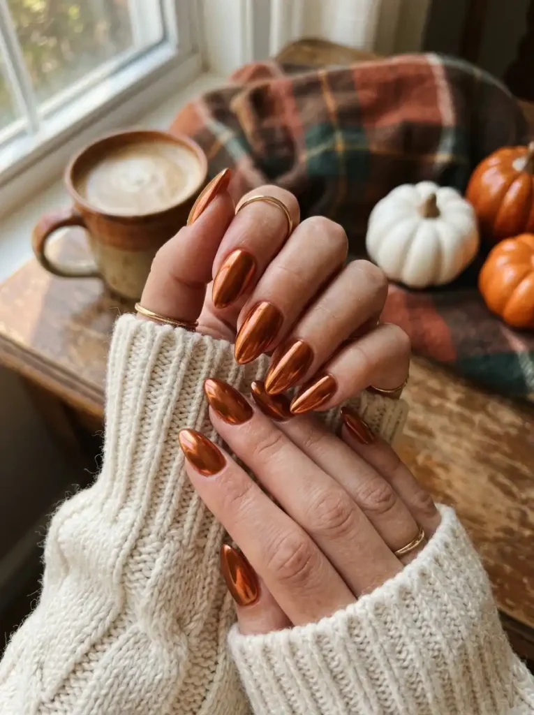  Pumpkin Spice Chrome Nails