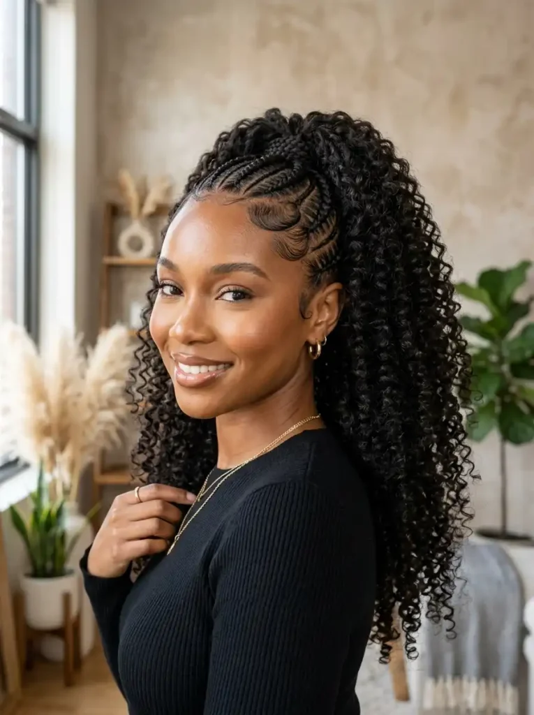 Stitch Braids with Curly Ponytail