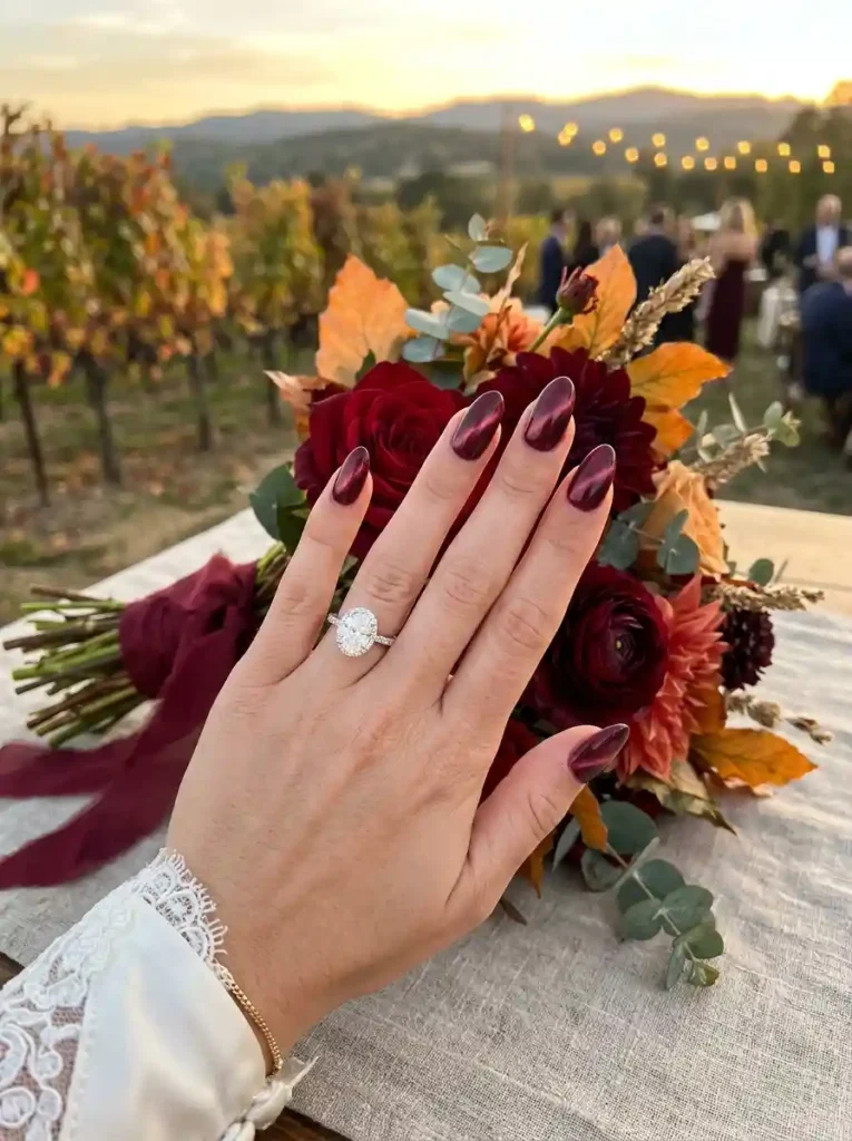 Burgundy Velvet Cat-Eye Nails